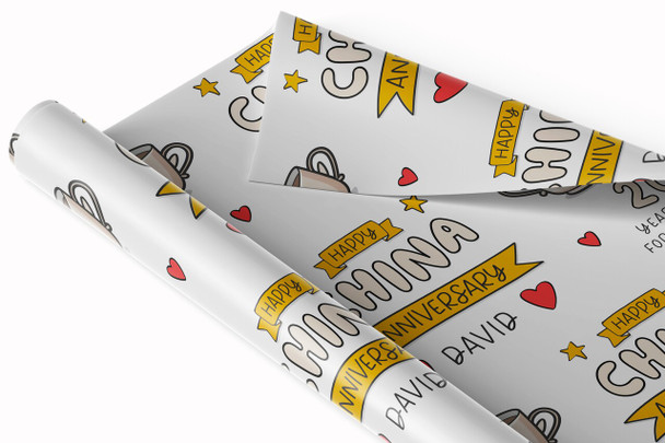 Personalised Wrapping Paper 20th Wedding Anniversary 20 Year China Gift Wrap