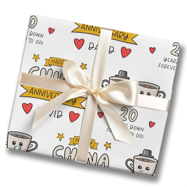 Personalised Wrapping Paper 20th Wedding Anniversary 20 Year China Gift Wrap