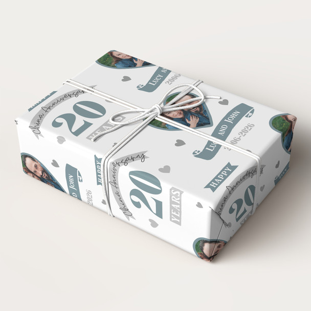 Personalised Wrapping Paper 20th Wedding Anniversary 20 Year Photo China Heart