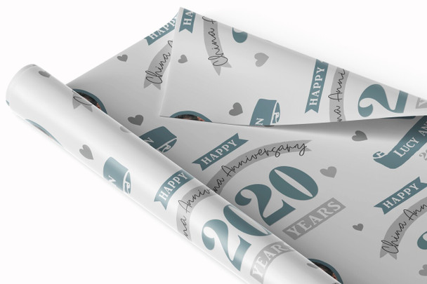 Personalised Wrapping Paper 20th Wedding Anniversary 20 Year Photo China Heart