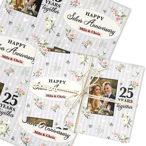 Personalised Wrapping Paper 25th Silver Wedding Anniversary Photo Gift-Wrap