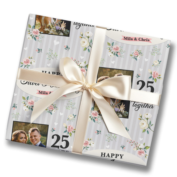 Personalised Wrapping Paper 25th Silver Wedding Anniversary Photo Gift-Wrap