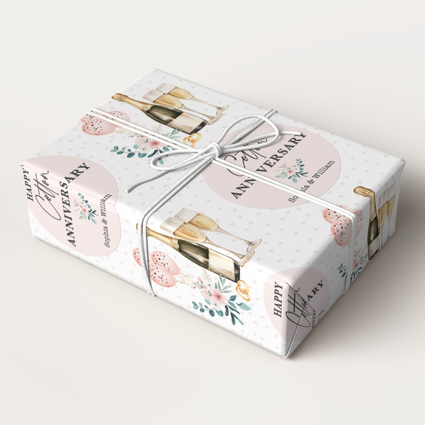 Personalised Wrapping Paper 2nd Cotton Wedding Anniversary Floral Champagne