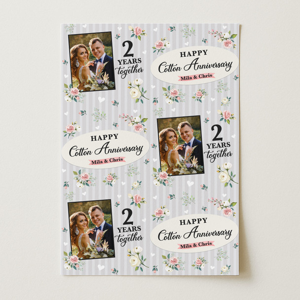 Personalised Wrapping Paper 2nd Cotton Wedding Anniversary Photo Gift-Wrap