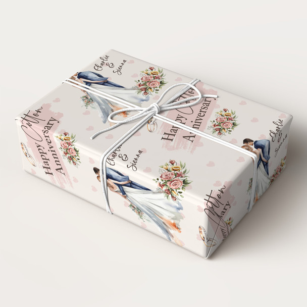 Personalised Wrapping Paper 2nd Cotton Wedding Anniversary Couple Gift Wrap