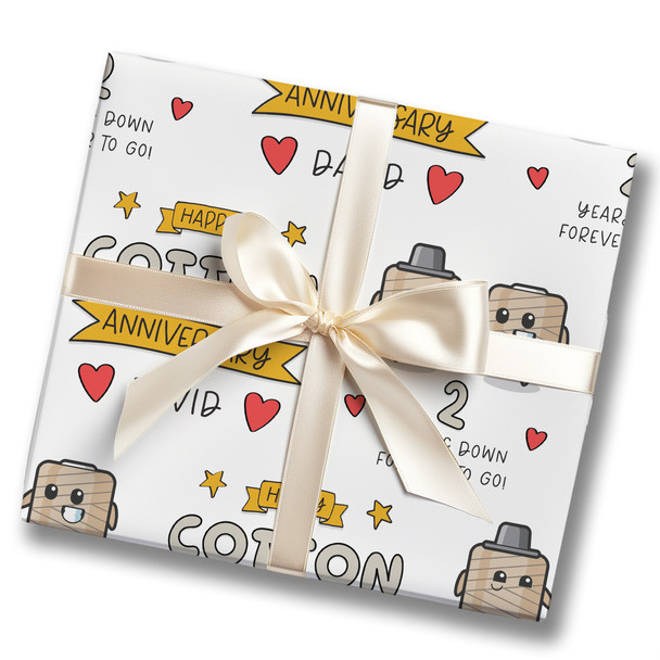 Personalised Wrapping Paper 2nd Wedding Anniversary 2 Year Cotton Yarn Couple