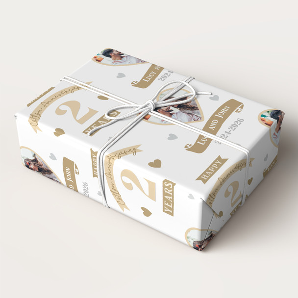 Personalised Wrapping Paper 2nd Wedding Anniversary 2 Year Photo Cotton Heart