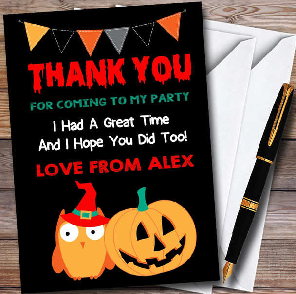 Owl and Pumpkin Scary Halloween Party Thank You Cards