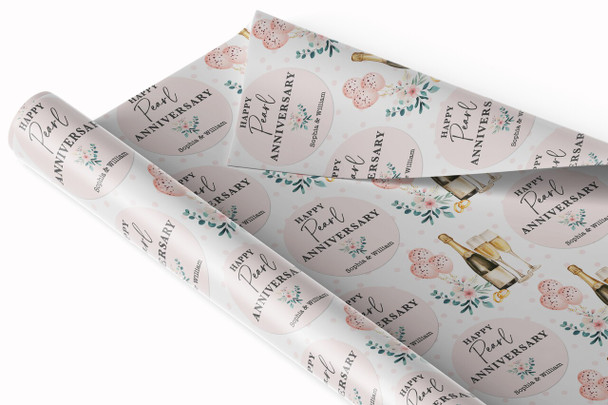 Personalised Wrapping Paper 30th Pearl Wedding Anniversary Champagne Glasses