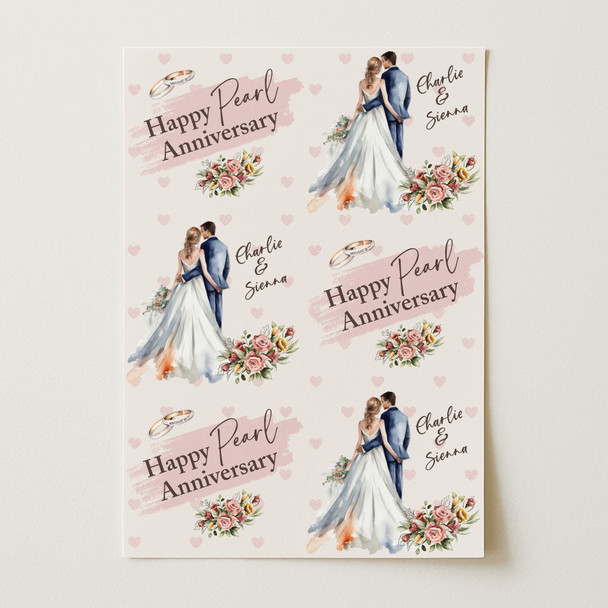 Personalised Wrapping Paper 30th Pearl Wedding Anniversary Couple Gift Wrap