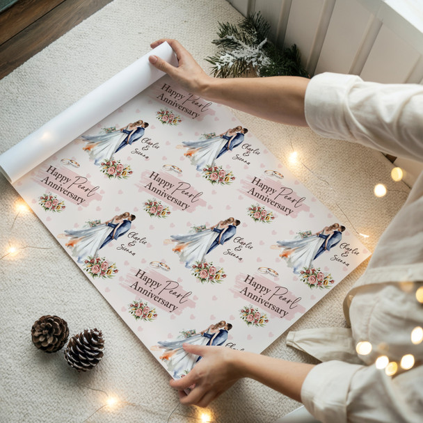 Personalised Wrapping Paper 30th Pearl Wedding Anniversary Couple Gift Wrap