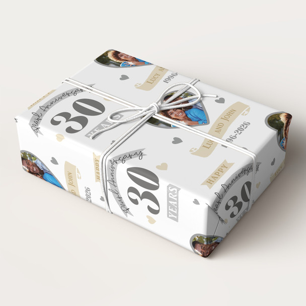 Personalised Wrapping Paper 30th Wedding Anniversary 30 Year Photo Pearl Heart
