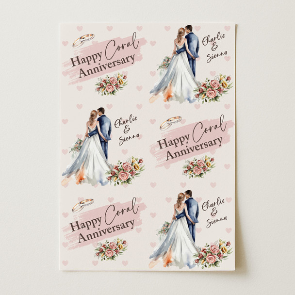 Personalised Wrapping Paper 35th Coral wedding Anniversary Couple Gift Wrap