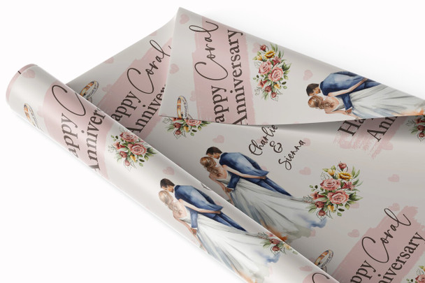 Personalised Wrapping Paper 35th Coral wedding Anniversary Couple Gift Wrap