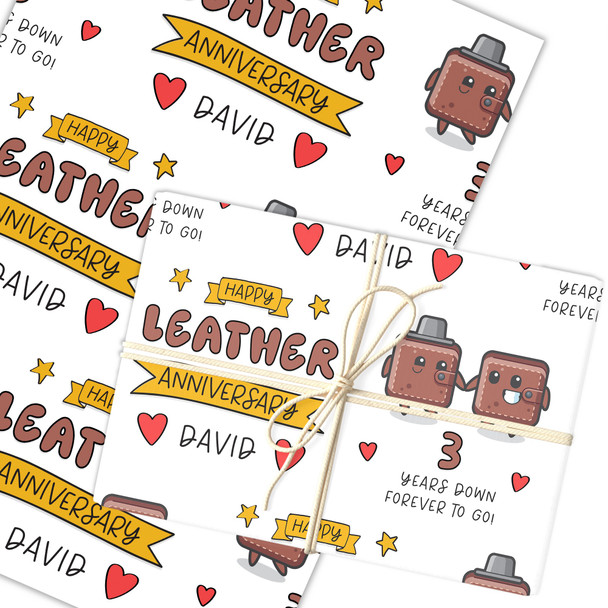 Personalised Wrapping Paper 3rd Wedding Anniversary 3 Year Leather Wallet Couple