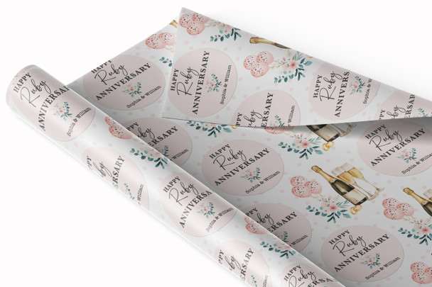 Personalised Wrapping Paper 40th Ruby Wedding Anniversary Champagne Glasses