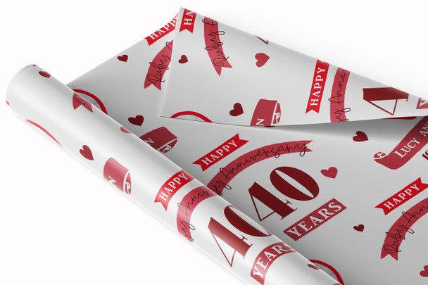 Personalised Wrapping Paper 40th Wedding Anniversary 40 Year Photo Ruby Heart