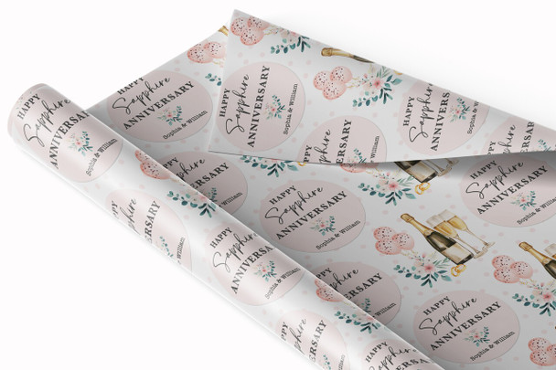 Personalised Wrapping Paper 45th Sapphire Wedding Anniversary Champagne Glasses
