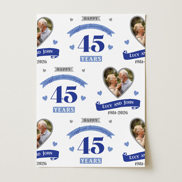 Personalised Wrapping Paper 45th Wedding Anniversary 45 Year Photo Sapphire