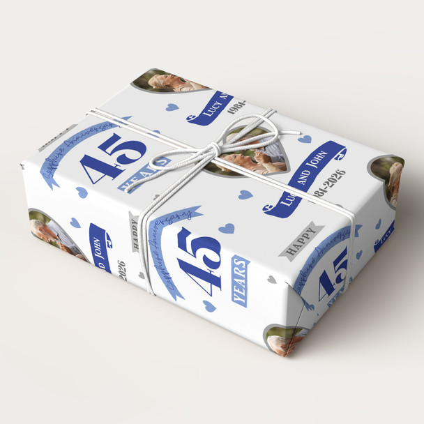 Personalised Wrapping Paper 45th Wedding Anniversary 45 Year Photo Sapphire