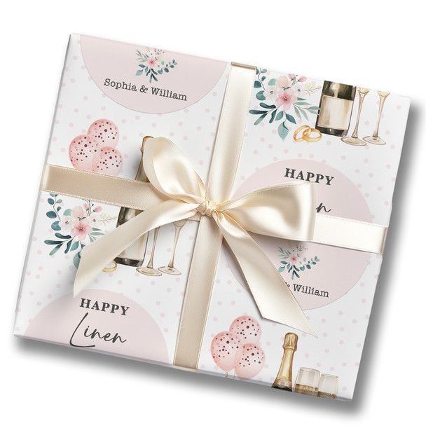 Personalised Wrapping Paper 4th Linen Wedding Anniversary Floral Champagne