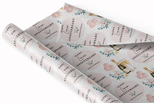 Personalised Wrapping Paper 4th Linen Wedding Anniversary Champagne Glasses