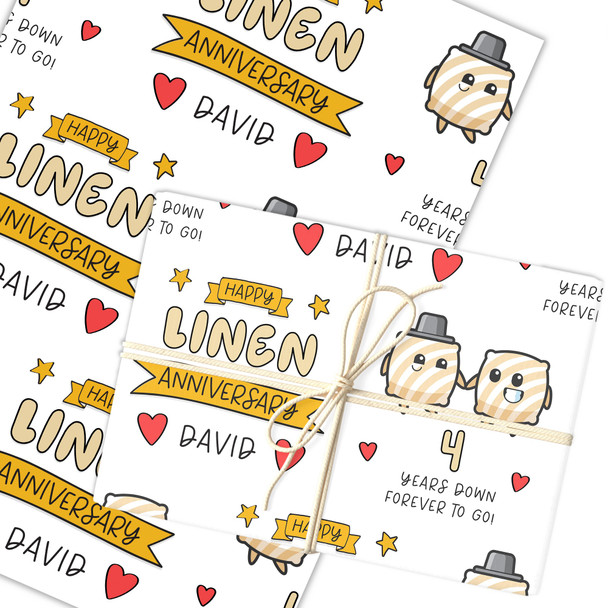 Personalised Wrapping Paper 4th Wedding Anniversary 4 Year Linen Pillow Couple