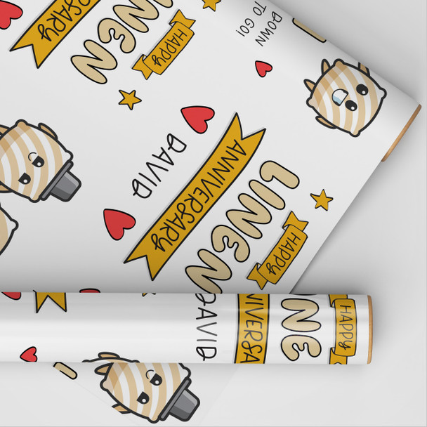 Personalised Wrapping Paper 4th Wedding Anniversary 4 Year Linen Pillow Couple