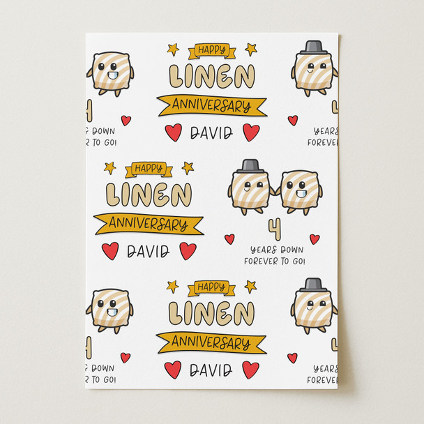 Personalised Wrapping Paper 4th Wedding Anniversary 4 Year Linen Pillow Couple