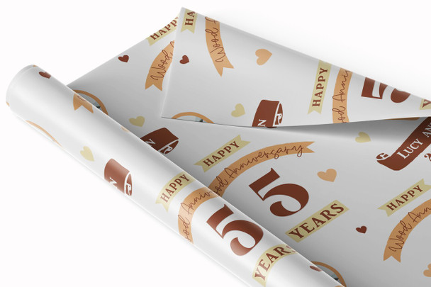 Personalised Wrapping Paper 5th Wedding Anniversary 5 Year Photo Wood Heart