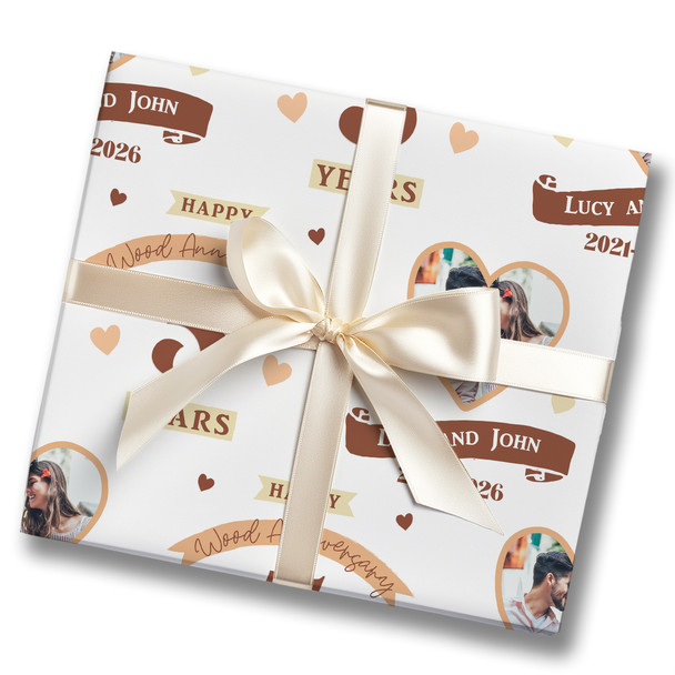 Personalised Wrapping Paper 5th Wedding Anniversary 5 Year Photo Wood Heart