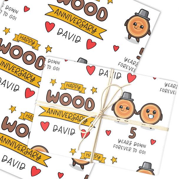 Personalised Wrapping Paper 5th Wedding Anniversary 5 Year Wood Couple Gift Wrap