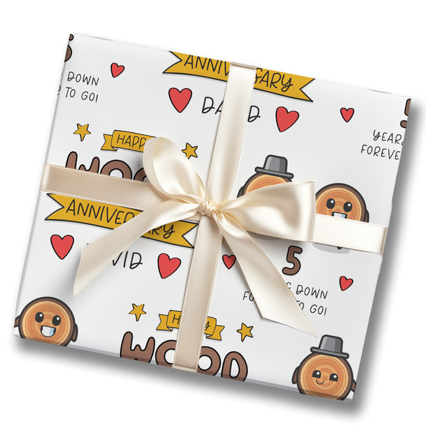 Personalised Wrapping Paper 5th Wedding Anniversary 5 Year Wood Couple Gift Wrap
