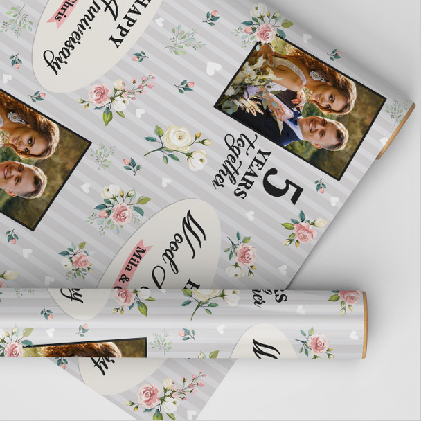 Personalised Wrapping Paper 5th Wood Wedding Anniversary Floral Photo Gift Wrap