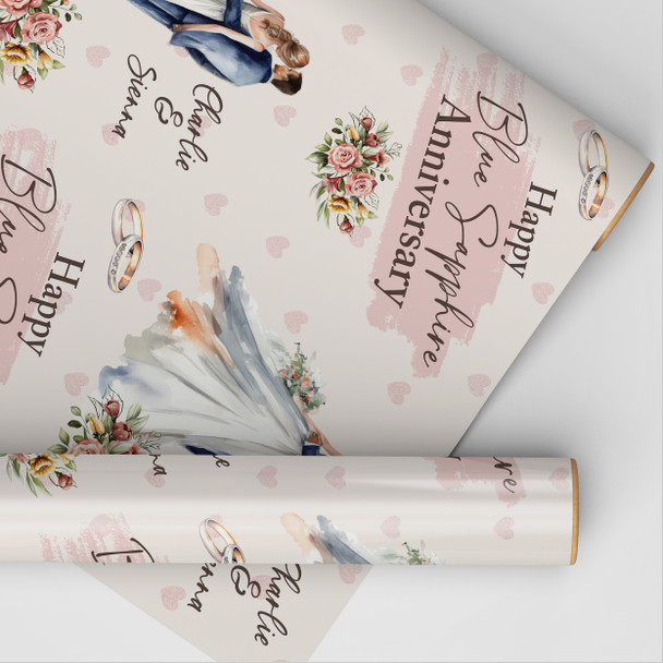 Personalised Wrapping Paper 60th Blue Sapphire Wedding Anniversary Couple