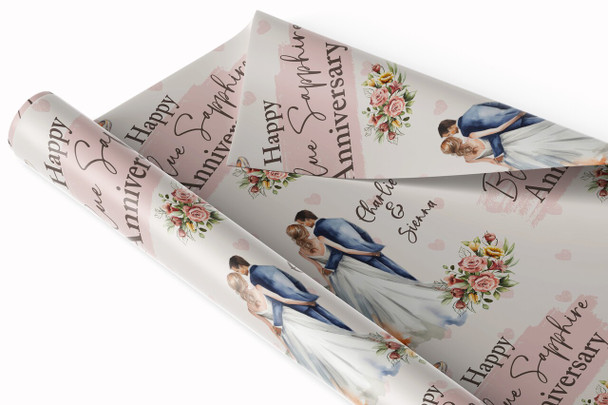 Personalised Wrapping Paper 60th Blue Sapphire Wedding Anniversary Couple