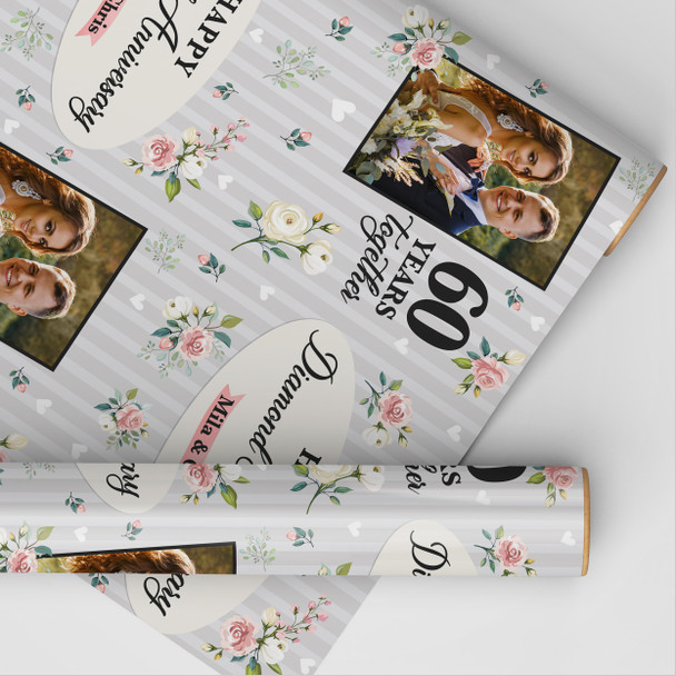 Personalised Wrapping Paper 60th Diamond Wedding Anniversary Photo Gift-Wrap
