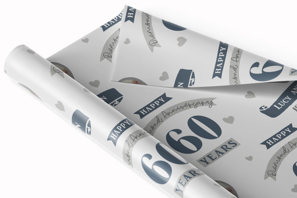 Personalised Wrapping Paper 60th Wedding Anniversary 60 Year Photo Diamond Heart