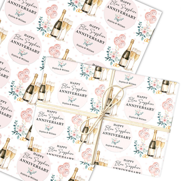 Personalised Wrapping Paper 65th Blue Sapphire Wedding Anniversary