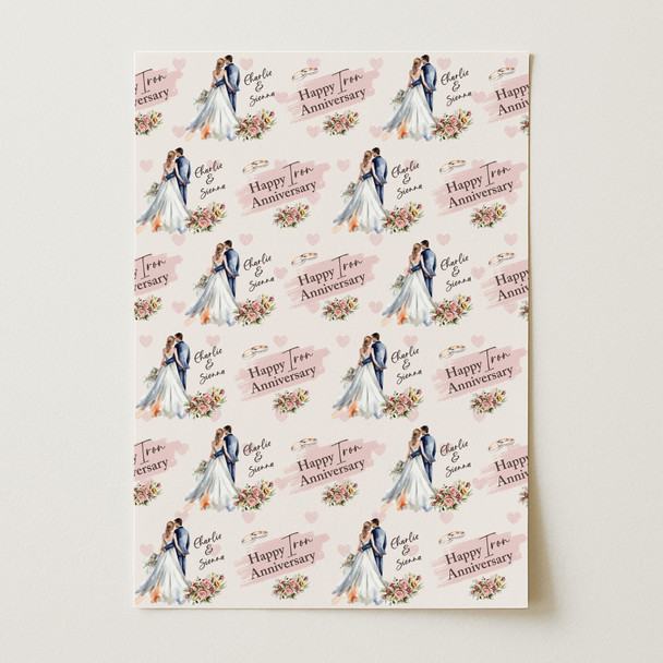 Personalised Wrapping Paper 6th Iron Wedding Anniversary Watercolour Couple