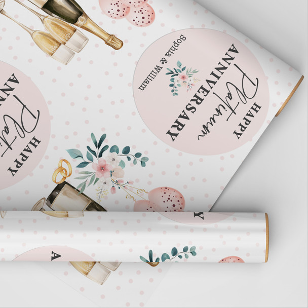 Personalised Wrapping Paper 70th Platinum Wedding Anniversary Floral Champagne