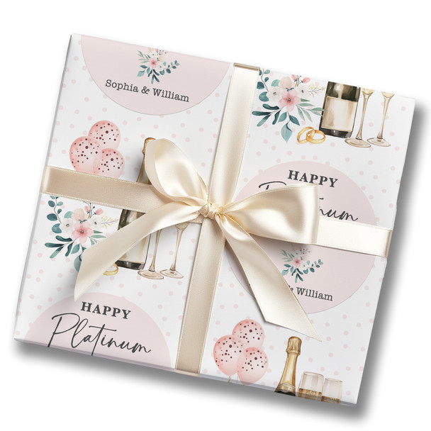 Personalised Wrapping Paper 70th Platinum Wedding Anniversary Floral Champagne
