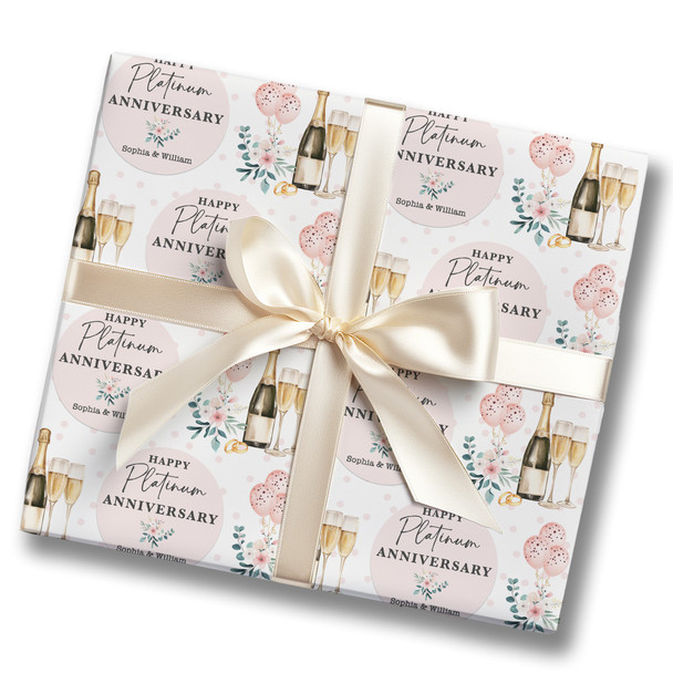 Personalised Wrapping Paper 70th Platinum Wedding Anniversary Champagne Glasses