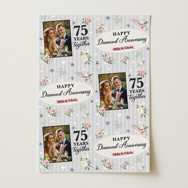 Personalised Wrapping Paper 75th Diamond Wedding Anniversary Photo Gift Wrap