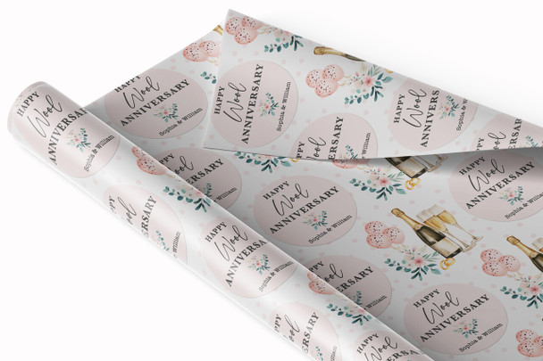 Personalised Wrapping Paper 7th Wool Wedding Anniversary Champagne Glasses