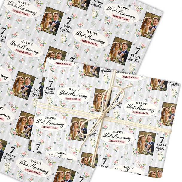 Personalised Wrapping Paper 7th Wool Wedding Anniversary Photo Custom Gift Wrap