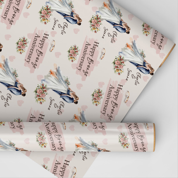 Personalised Wrapping Paper 8th Bronze Wedding Anniversary Watercolour Couple