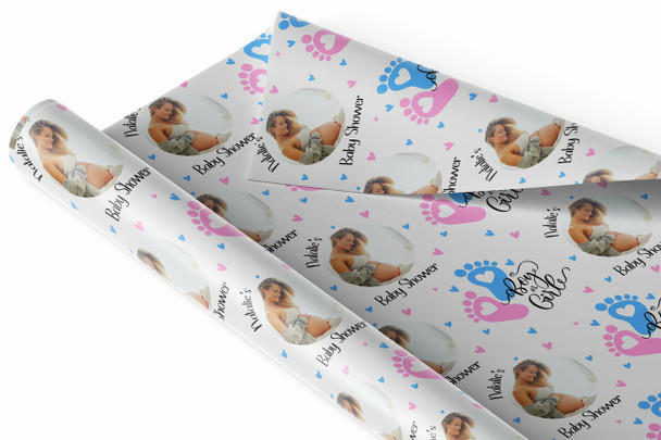 Personalised Wrapping Paper Baby Shower Feet Gender Reveal Boy Or Girl Photo