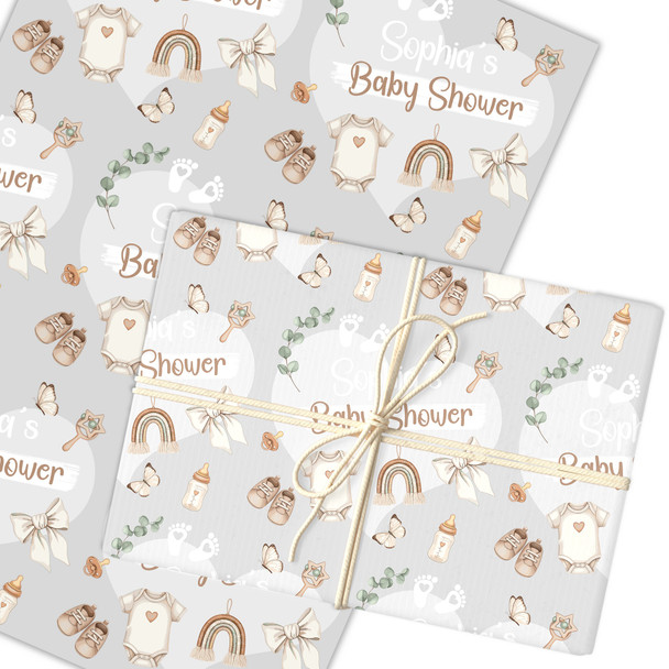 Personalised Wrapping Paper Baby Shower Boho Custom Gift Wrap