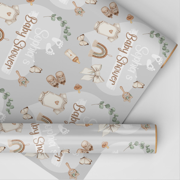 Personalised Wrapping Paper Baby Shower Boho Custom Gift Wrap